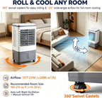 GENERIC Refroidisseur D'air Et Ventilateur Portables, Roulettes Roulantes à 360°, Oscillation à 120°, Réservoir De 20 L, 3 Vitesses, Refroidissement De 1177 CFM, Idéal For Appartement Et Bureau