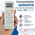  Wellclima WEC-HA1 Télécommande Pour Climatiseur Pour Haier, Pour HEC, Pour Candy, Plus Complète Que Les Universelles, Prête à L’Emploi Avec Fonctions Spéciales, Pour Inverter Et Pompe à Chaleur