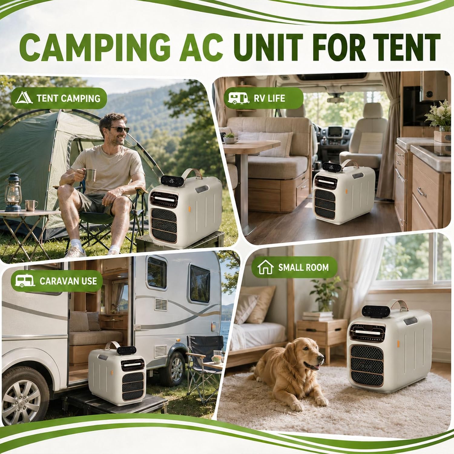  Climatiseur Portable 4700 BTU, AC Mobile 450W Pour Tente RV, Ventilateur De Déshumidificateur De Refroidissement 4-en-1 Avec Contrôle Tactile, Unité D'auto-évaporation Silencieuse Pour Van Life Small