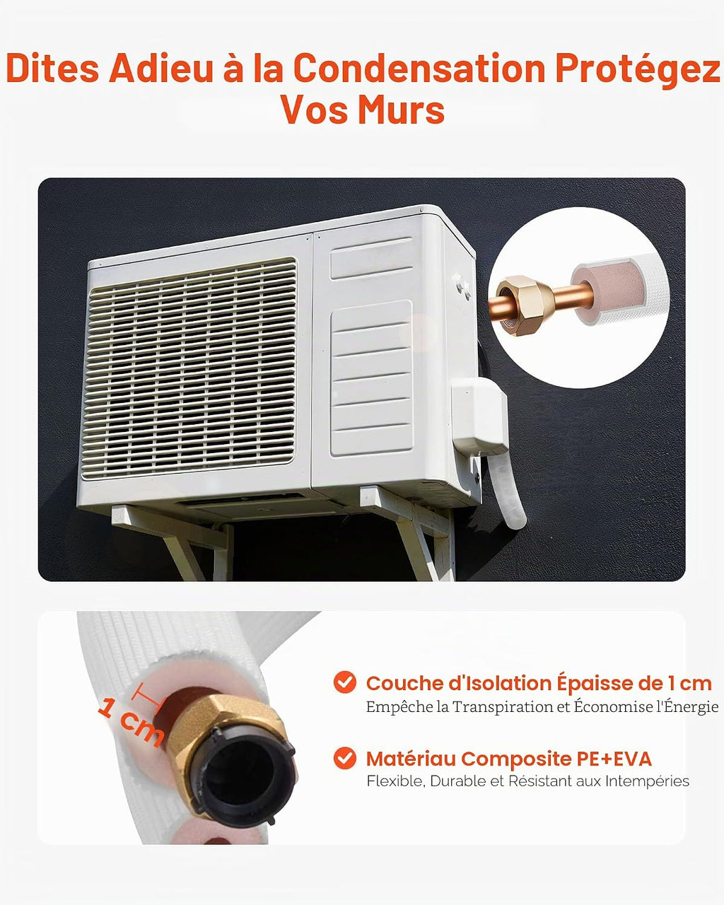  VEVOR Kit Liaison Frigorifique Tuyau En Cuivre Mini-split 9,5 Mm 15,9 Mm Diamètre Extérieur, 15,2 M Longueur, Bobine Isolée PE Blanc Épais 9,5 Mm Avec Écrous, Raccords, Pour Mini Climatiseurs Split