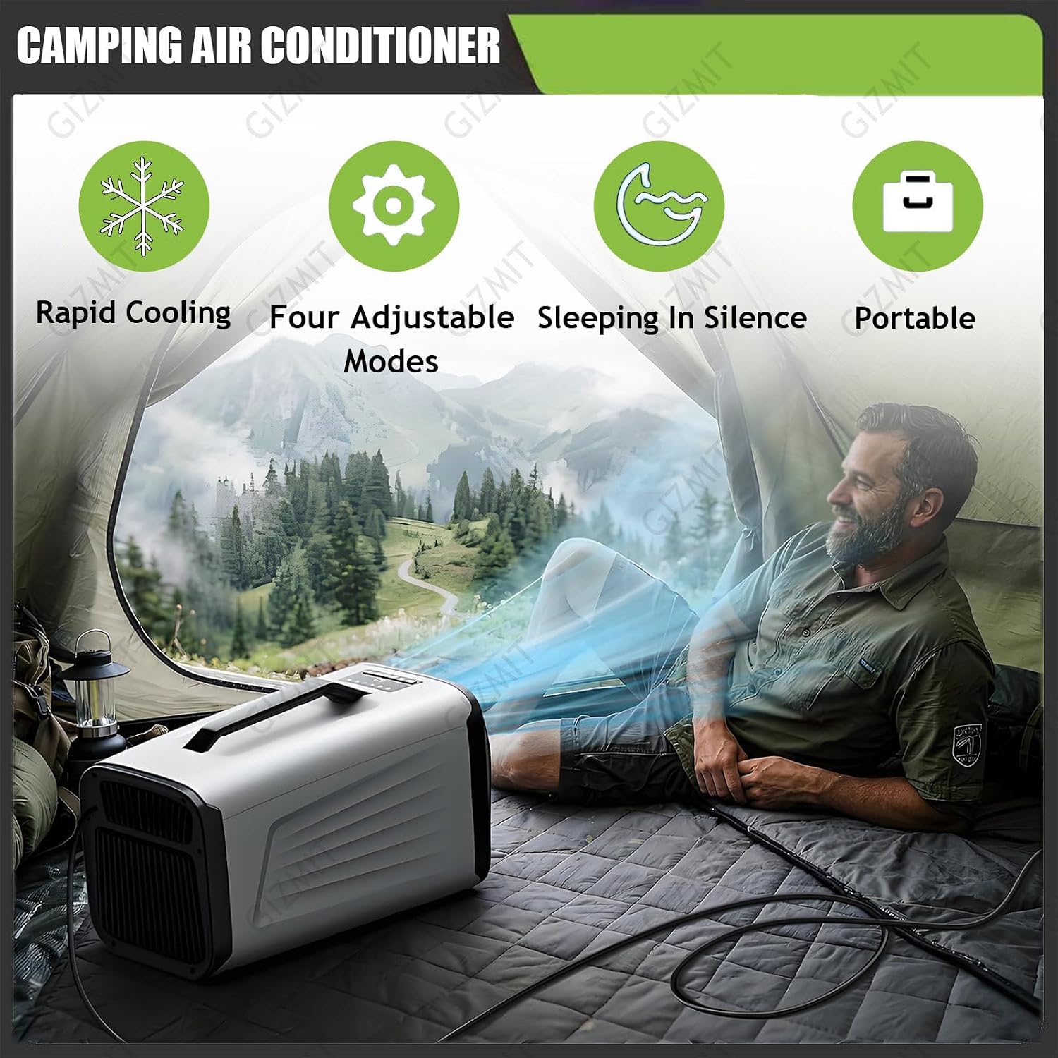  Climatiseur Portable 2 En 1 Pour Camping-Car, 5200 BTU, 400 W, Silencieux, Avec Compresseur, Faible Consommation D'énergie, Idéal Pour Tentes Et Camping-Cars. Fonction Déshumidification Gray