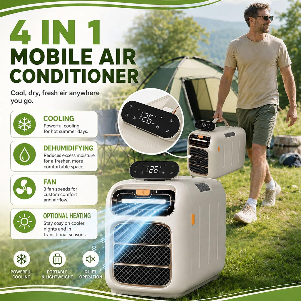  Climatiseur Portable 4700 BTU, AC Mobile 450W Pour Tente RV, Ventilateur De Déshumidificateur De Refroidissement 4-en-1 Avec Contrôle Tactile, Unité D'auto-évaporation Silencieuse Pour Van Life Small