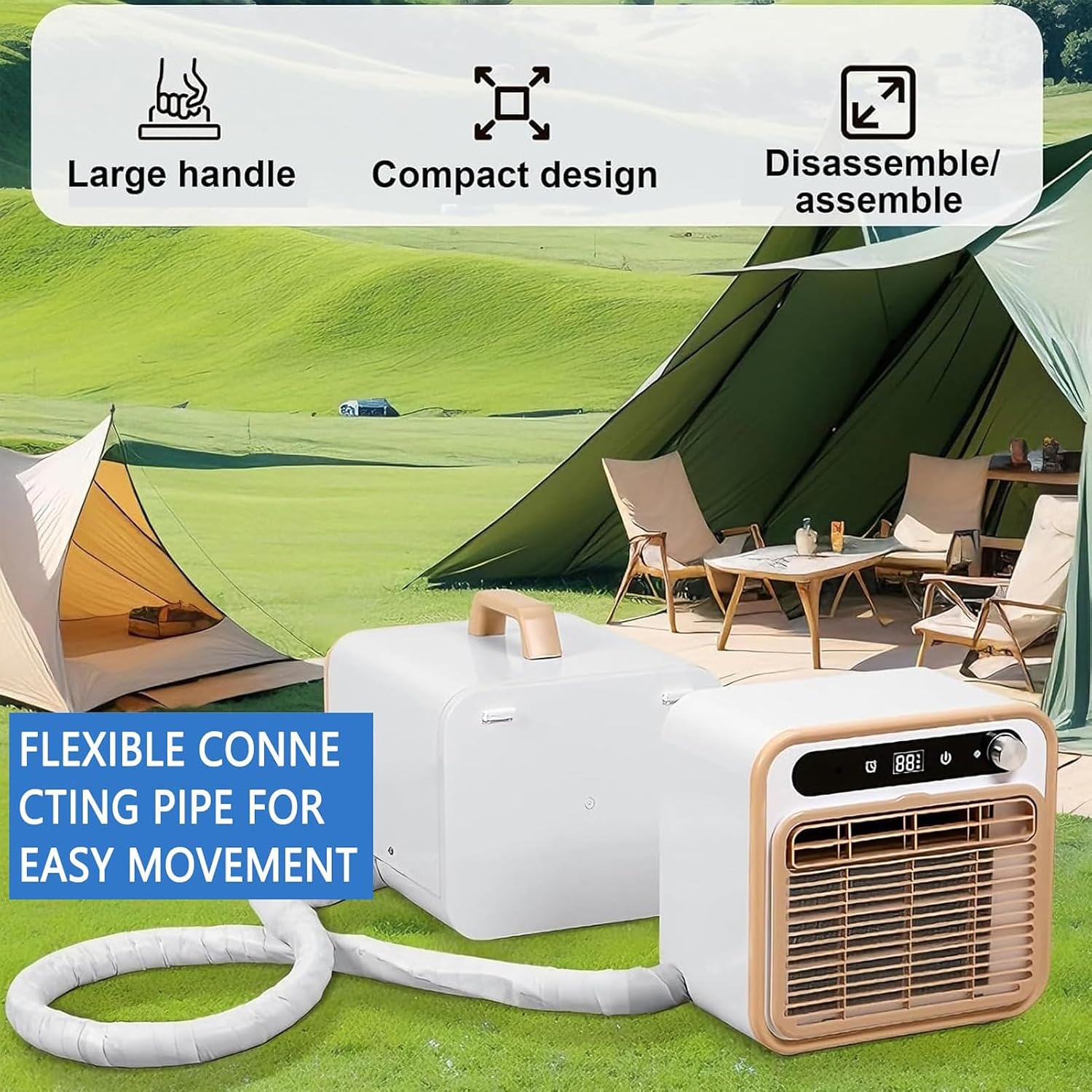 GENERIC Climatiseur Split Portable 5000 Btu, Unité De Climatisation De Camping Silencieuse Avec WiFi Et Télécommande, Minuterie De 12 H Et Débit D’Air De 130 M³/h, Rafraîchisseur D’Air Sans Tuyau Pou 1m Tube