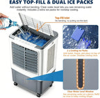 GENERIC Refroidisseur D'air Et Ventilateur Portables, Roulettes Roulantes à 360°, Oscillation à 120°, Réservoir De 20 L, 3 Vitesses, Refroidissement De 1177 CFM, Idéal For Appartement Et Bureau