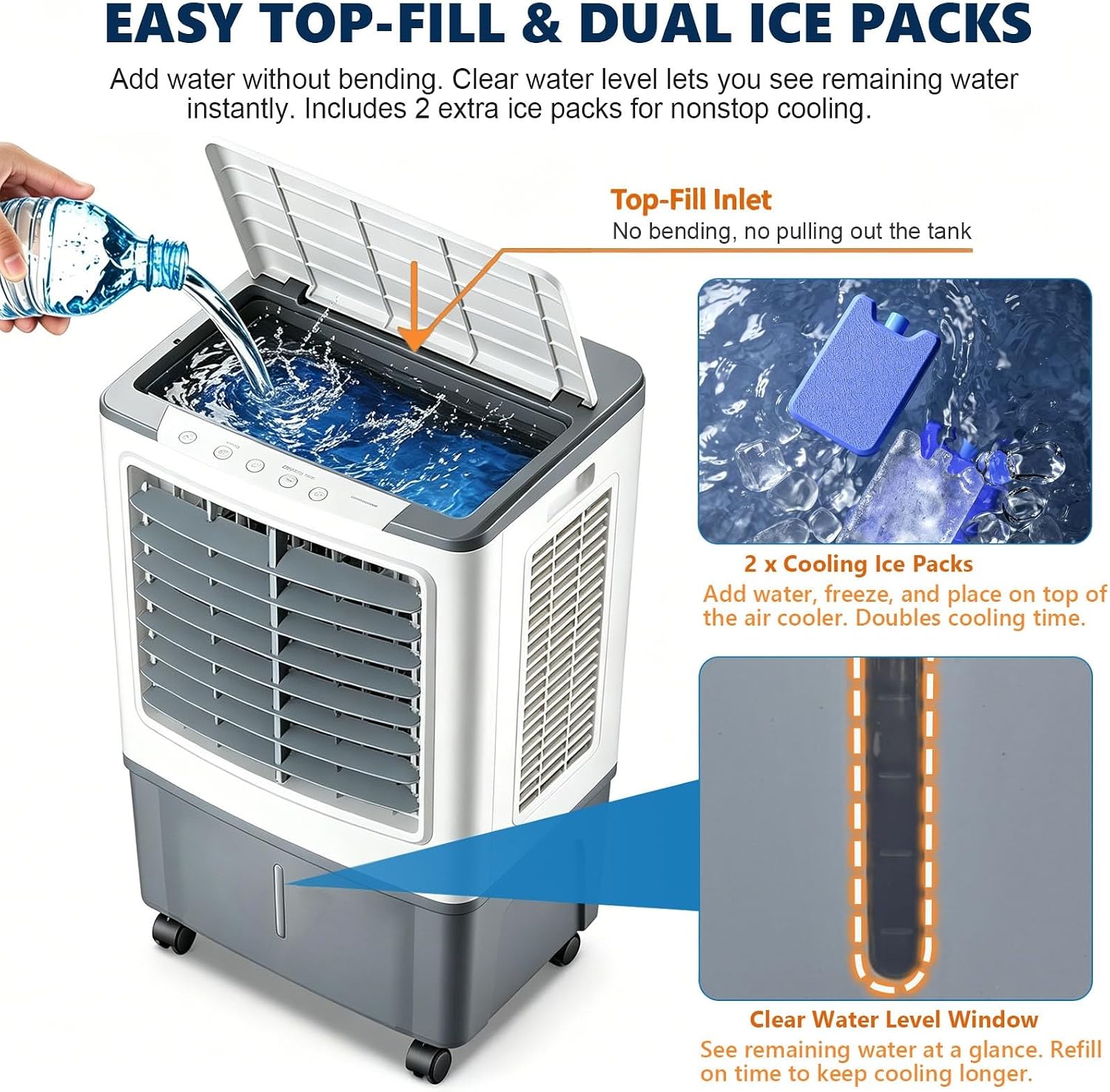 GENERIC Refroidisseur D'air Et Ventilateur Portables, Roulettes Roulantes à 360°, Oscillation à 120°, Réservoir De 20 L, 3 Vitesses, Refroidissement De 1177 CFM, Idéal For Appartement Et Bureau