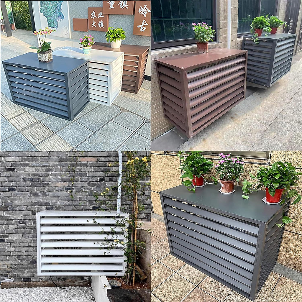 Housse De Climatisation Extérieure Résistante Aux Intempéries Avec Grilles En Aluminium – Élégante Housse De Protection Pour Climatiseur, Clôture D'intimité, Boîtier De Poubelle, Accessoires